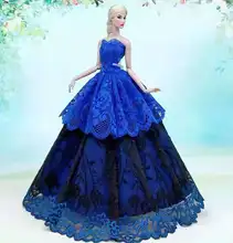 Robe de princesse en dentelle pour poupée Barbie, bleu Royal, motif Floral, épaules dénudées, vêtements de fête de mariage, accessoires pour maison de poupée, 1/6 BJD