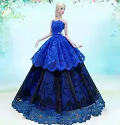 Robe de princesse en dentelle pour poupée Barbie, bleu Royal, motif Floral, épaules dénudées, vêtements de fête de mariage, accessoires pour maison de poupée, 1/6 BJD 