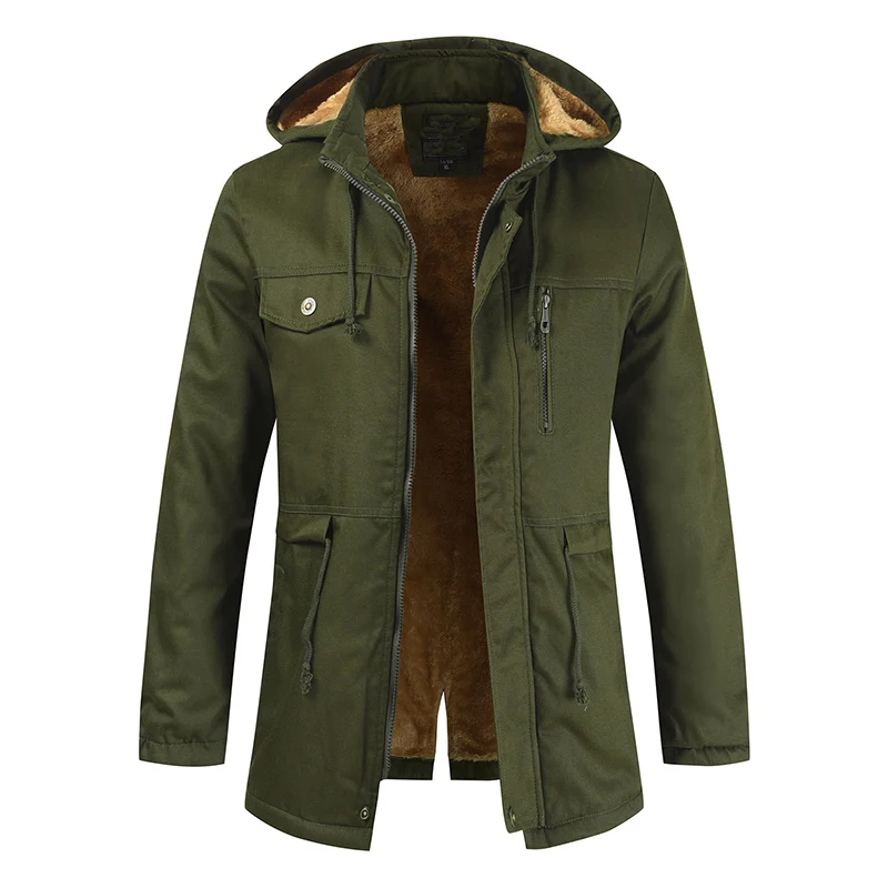 НОВЫЕ куртки с хлопковой подкладкой и капюшоном, пальто, Повседневная Длинная парка с отделкой, пальто, плотная байковая куртка, верхняя одежда - Color: green