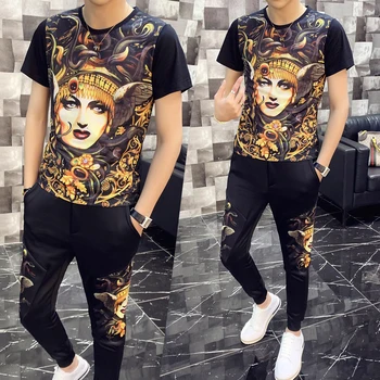

High Quality Tracksuit 2020 Spring Two Piece Set Men Slim Fit Outfits Men Set Short Sleeve T Shirt 2 Piece Set Top And Pants Men