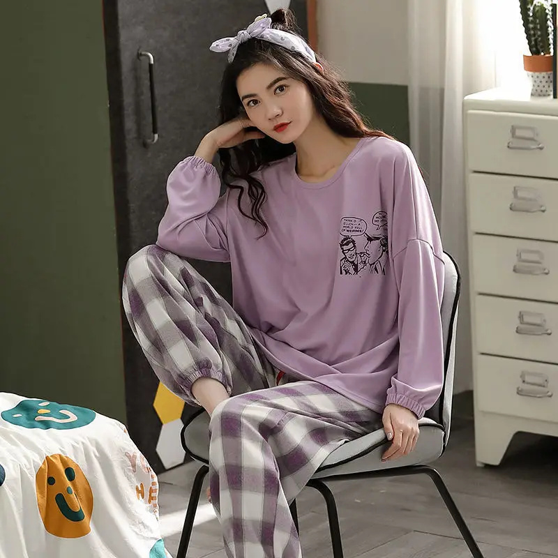 Korean Home Wear Dress 100% Cotton Pajamas Set Sexy Sleepwear For Women  FullLength Cartoon Pyjama Womens Autumn Fashion Soft Homewear Plus Size  221202 From Dou08, $12.01