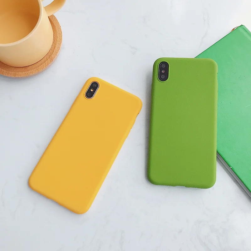 

Solid color matte avocado green lemon yellow tpu phone case for iPhone 6s 7 8 plus X Xs max simple soft silicone back cover