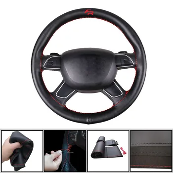 

15in Hight Quality Car Steering Wheel Cover FOR FR for Seat Leon Sweat-Absorbent Anti-slip Hand Sewing Steering Wheel Braid Thre