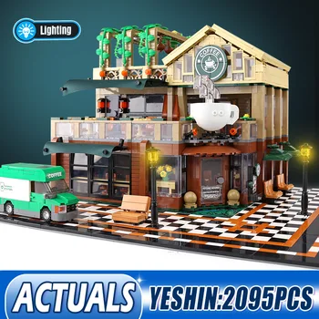 

Idea City street view with LED light casual coffee house model sets Building Blocks Bricks Classic Model Kids Toys Gifts