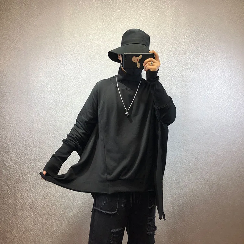 

Men's spring and autumn new irregular hem design loose bat sleeves, high collar, dark warm plush large size jacket
