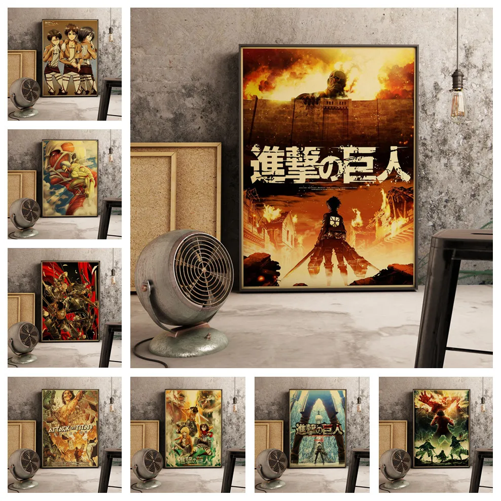 

Janpnese Anime Attack on Titan Retro Cartoon Painting Home Decor Wall Art Quality Canvas Living Room Poster