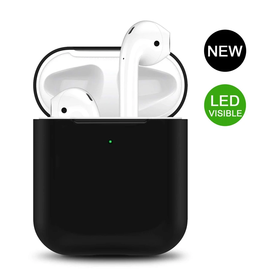 Силиконовый чехол для AirPods 2 Чехол для зарядки наушников чехол для Apple AirPods Air Pod 1 2 Bluetooth коробка гарнитура защитный чехол - Цвет: Black