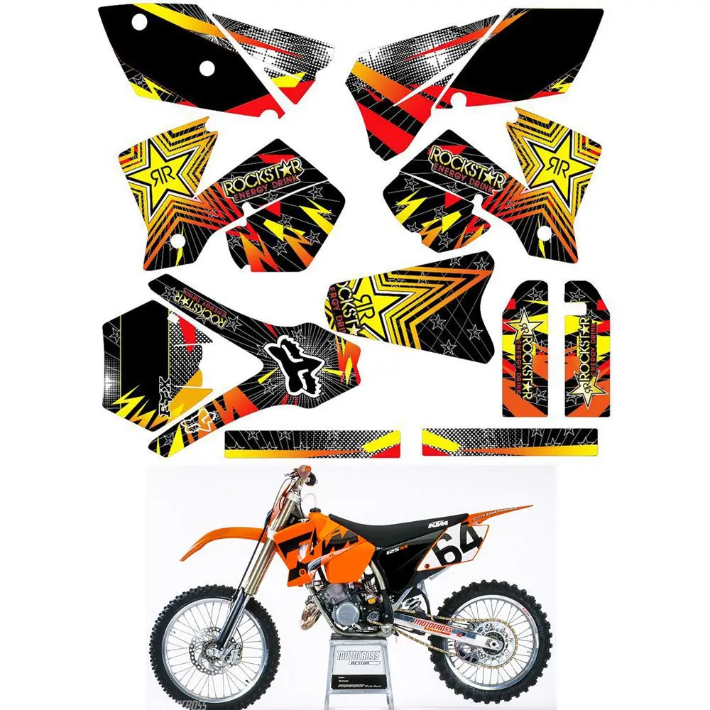 

For 2003 2004 KTM SX 125 250 450 525 SX Customized Number Graphics Backgrounds Stickers Kit Decal