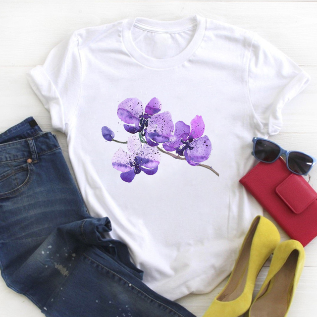 Flower Floral Book Cute Print Short Sleeve Ladies Summer T Tee Female Top Shirt Clothes Tshirt Womens Graphic T-shirt