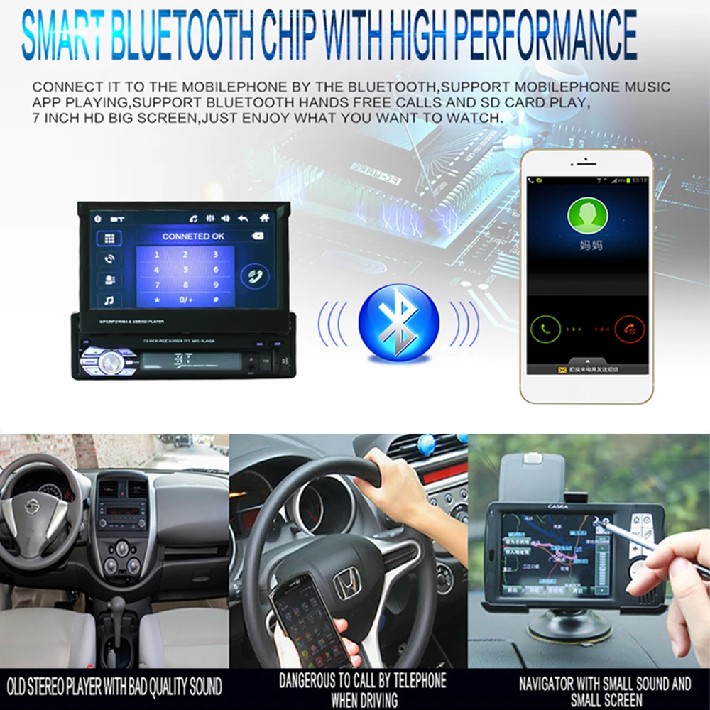 FM/USB/AUX автомобильный Bluetooth MP5 выдвижной Экран gps навигации прочный заднего вида " MP5 мультимедийный плеер