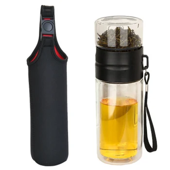 

Double Wall Glass Water Bottle Tea and Water Separation Bottle Mug Cup with Tea Infuser Home Office PI669