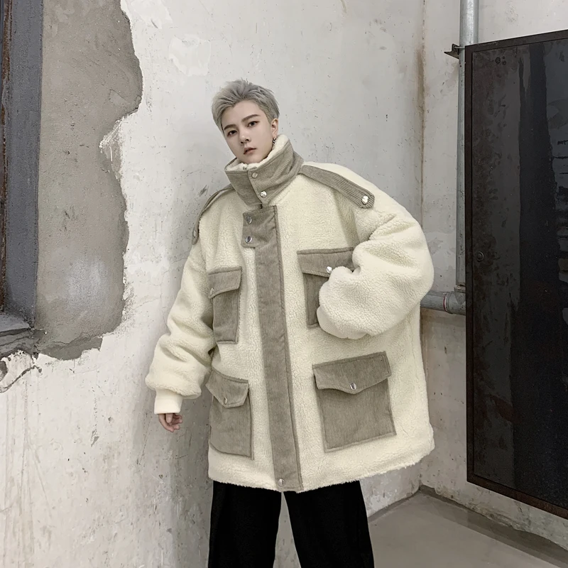 Harajuku толстые теплые косая молния уникальный дизайн мужские замшевые пиджаки пальто с меховой подкладкой зимняя кожаная куртка для мужчин плюс бархат