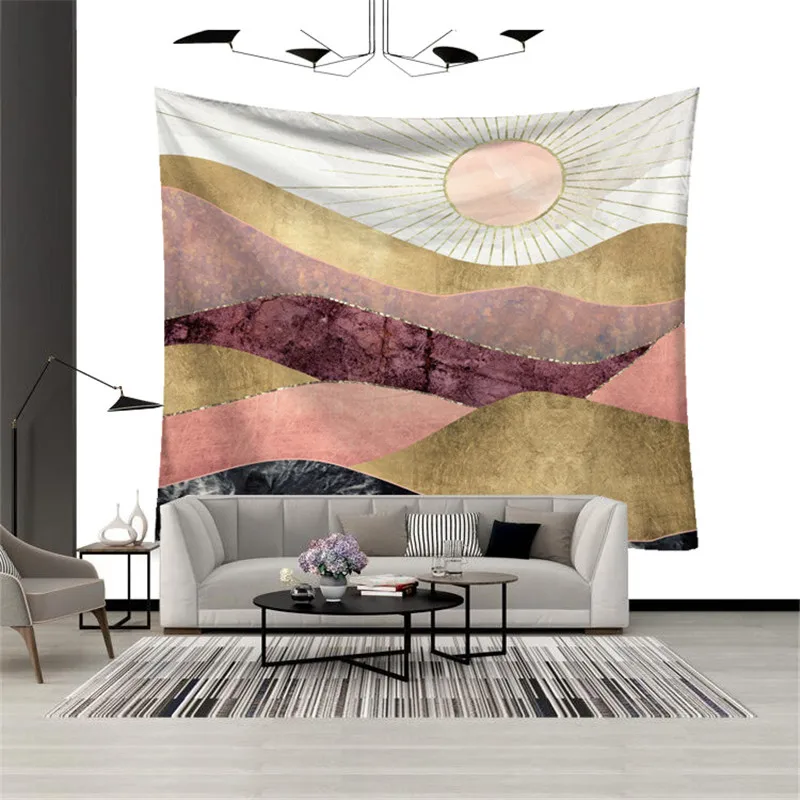 

Cilected Nordic Mountain Sun Print Tapestry Abstract Hippie Wall Hanging Background Decor Landscape Sofa Cover Home Decor