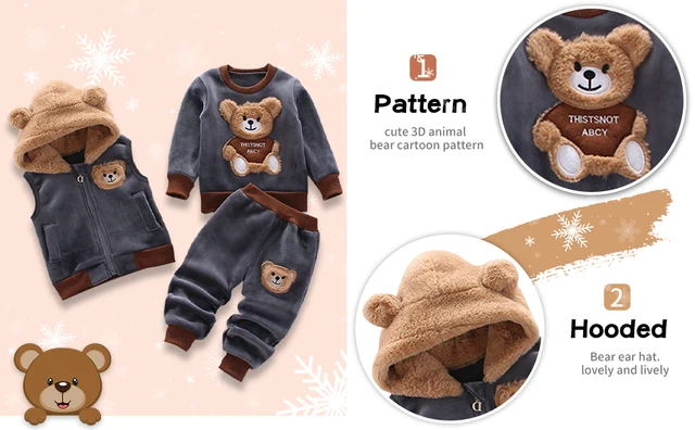 Fashion Baby Boys Clothes Autumn Winter Warm Baby Girls Clothes Kids 3pcs Outfits Suit Newborn Baby Clothes Infant Clothing Sets 3