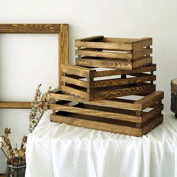 

Retro Wooden Storage Basket Vintage Bread Dessert Table Decoration Frame Multifunction Organizer Basket Display Holder Prop