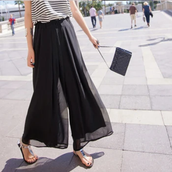 

New Fashion Ladies Wide Leg Chiffon Pants High Waist Long Loose Pants Culottes Trousers Women Summer Pants