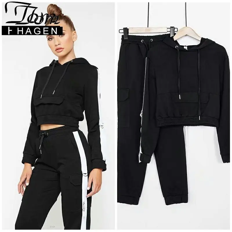 Женский спортивный костюм из двух предметов розовая толстовка в полоску с