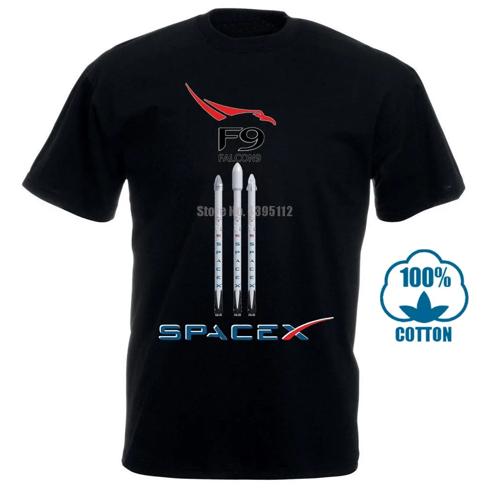 Женская футболка Новинка Falcon 9 Rocket запускает Spacex Elon Musk 2018 черная доставка быстрая