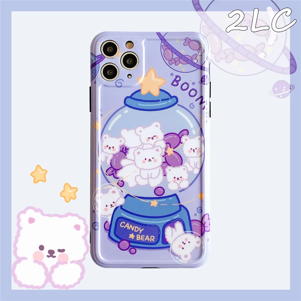 2LC Cute Bear music Box Phone case for iphone8 7 Plus X Xs Xr Xsmax Soft IMD Protect Back Cover iphone11 11Pro Max Conque |