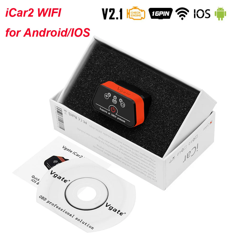 Vgate iCar2 ELM327 V2.1 OBD2 WI-FI сканер OBD 2 OBD2 ELM327 V2.1 Авто диагностический инструмент Vgate Икар 2 easydiag VS Elm 327 V1.5 - Цвет: Black Orange