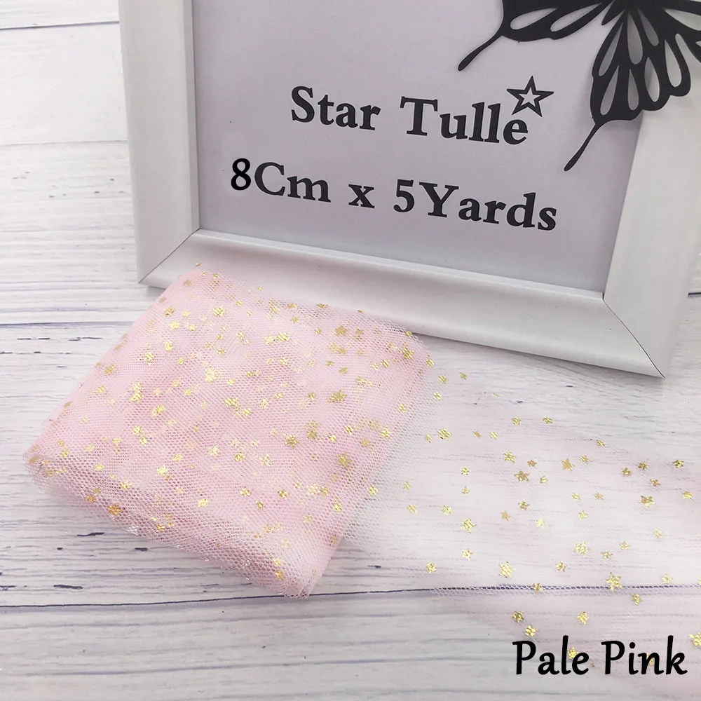 8CM PALE PINK 8 см 5 ярдов блестящая Звезда тюль рулон мягкие блестки Сетка на катушке Золотой Серебряный звезда Тюль сетчатая лента DIY ремесло день рождения поставки - Цвет: 8CM PALE PINK