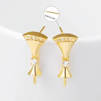 

4PCS 9x19MM Hole 1MM 24K Gold Color Plated Brass with Zircon Sector Stud Earrings High Quality DIY Jewelry Making Findings