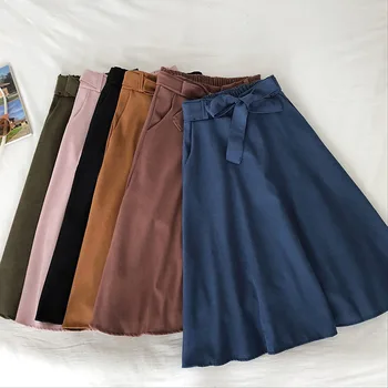 

Midi Skirt Women For Autumn Winter 2020 Fashion Casual Ladies Koeran Blue Pink Green High Waist Skirt Female