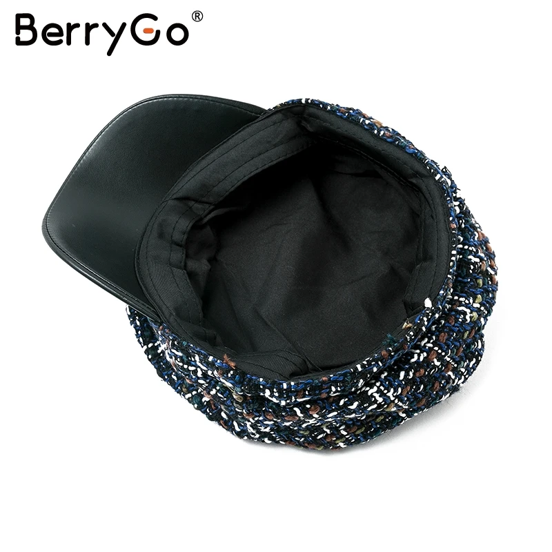 BerryGo Повседневный твидовый в клетку Военная кепка для женщин осень зима модный берет шапка женские шапки уличная мода дамы малярные шляпы