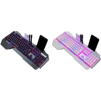 

Wired Mechanical Keyboard Ergonomic Keyboard with RGB Backlight Phone Holder Gaming Keyboard