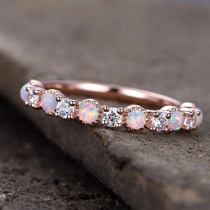 USTAR Round Fire Opal Knuckle Wedding Rings for women Rose gold Dainty CZ Crystals Engagement Female jewelry Anel gift | Украшения и