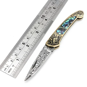

New Multifunctional folding knife Damascus pattern blade camping survival Rescue knives outdoor tactical hunting Pocket knife