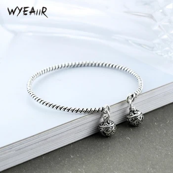 

WYEAIIR National Style Weaving Craft Creativity Literary Delicate Ball 925 Sterling Silver Female Resizable Bangles