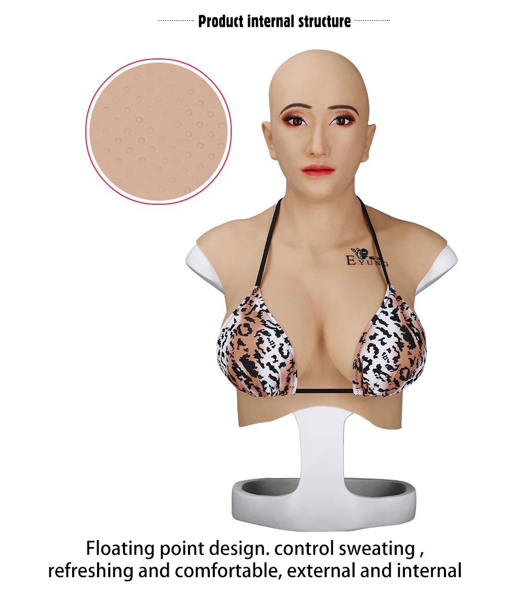 Eyung Crossdresser Transgender Realistic Silicone Female Face Mask With E Cup Boobs Halloween Masquerade Silicone Breast with Mask (17)