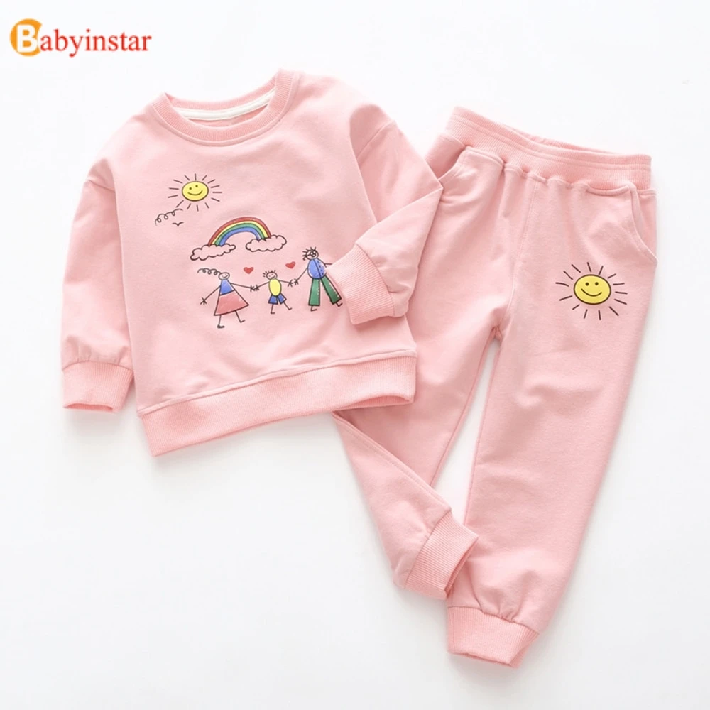 Babyinstar/комплекты для девочек, детские штаны, комплект для девочек, Топы+ штаны для мальчиков, комплект детской одежды, спортивная одежда для малышей, модные комплекты для мальчиков и девочек