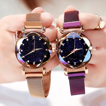 

Hot Sale Women Magnet Buckle Starry Sky Diamond Watch Luxury Ladies Stainless Steel Quartz Wristwatches Gift Clock Dropshipping