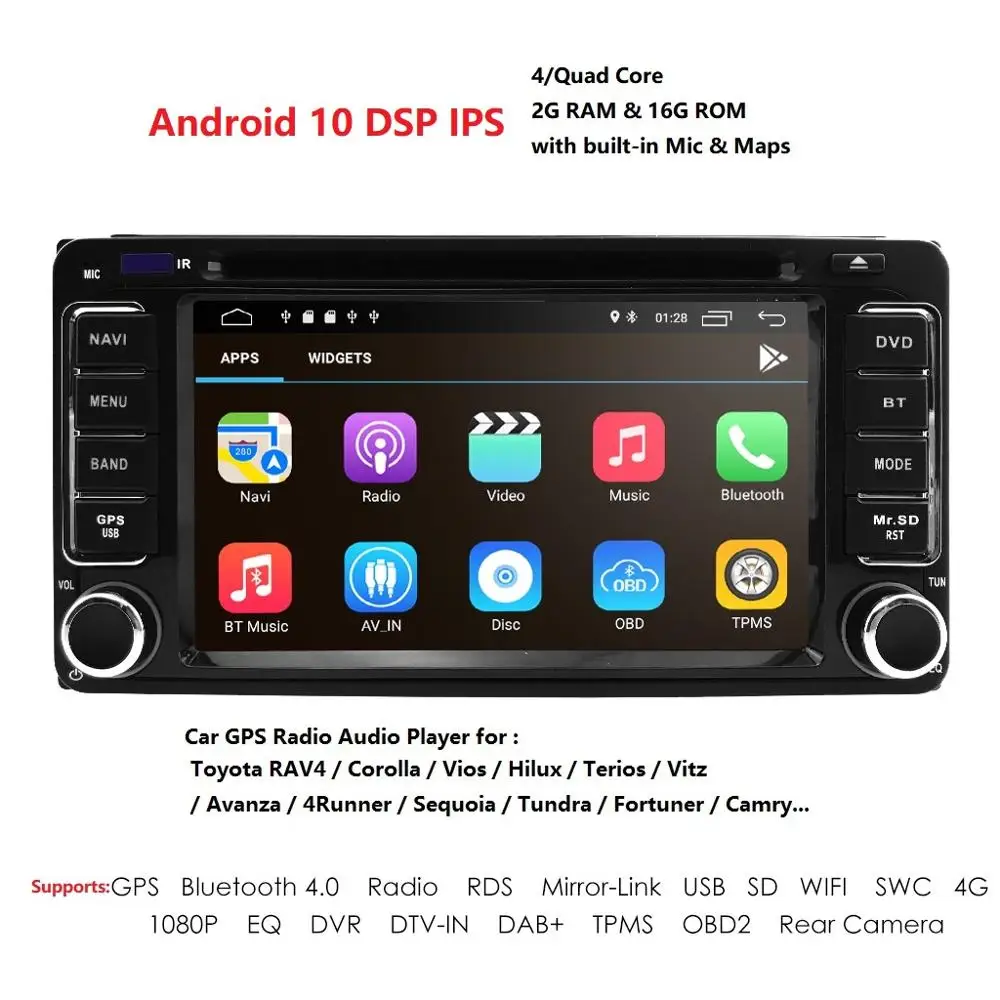 Android 10.0 Car DVD Player Double 2 Din GPS Navigation for toyata VIOS CROWN CAMRY HIACE PREVIA COROLLA RAV4