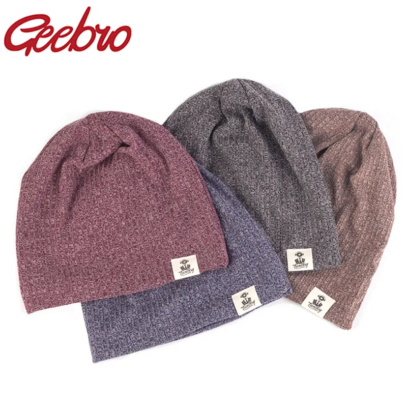 

Geebro Women Cotton Ribbed Beanies Hat Autumn Warmer Knitted Hat Ladies Spring Winter Slouchy Stretch Striped Baggy Skullies cap