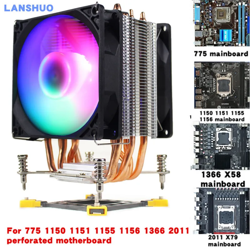3/4PIN RGB светодиодный Процессор кулер 6-Heatpipe 12V 9 см, 2 шт/комплект вентилятор охлаждения радиатора для LGA 775 1150 1151 1155 1156X58 1366X79 2011 - Цвет лезвия: 5-colors