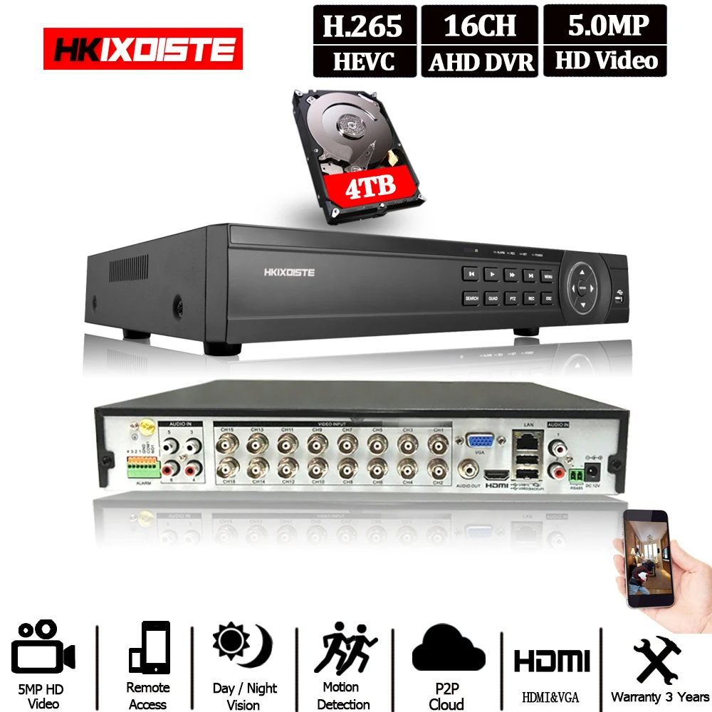 HKIXDISTE H.265 + 5MPDVR-Z чип 5MP 4MP 16CH 16 каналов 5 в 1 Гибридный аналоговый TVI CVI NVR AHD CCTV DVR