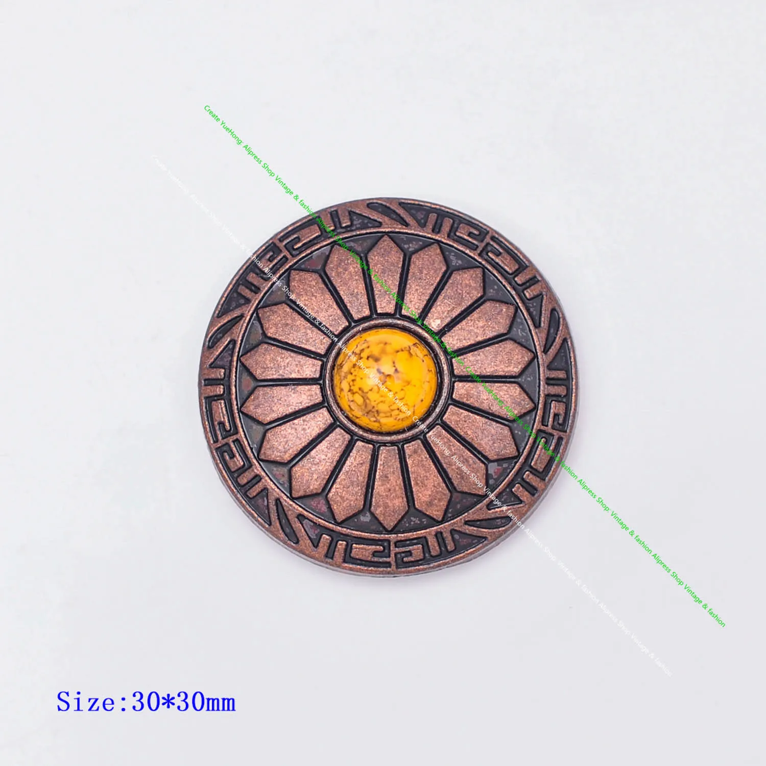 10 Stück 30 mm antikes Kupfer, Sonnenblume, beige, türkis, Lederhandwerk, Gürtelzubehör, Brieftaschenetui, Conchos für Leder mit Schraubverschluss – Detail 24