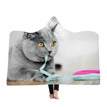 

3d Printed Plush Hooded Blanket Warm Wearable Fleece Throw Blankets Cloak Body Cover For Beds Bed Sofa Decorative Home Textile