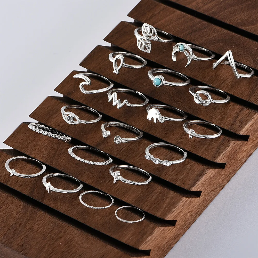 Silver Elephant Leaves Wave Moon Crystal Geometric Joint Ring Set 20pcs / set Women Wedding Party Jewelry Accessories ring set silver ring wedding rings wedding ring jewelry accessories