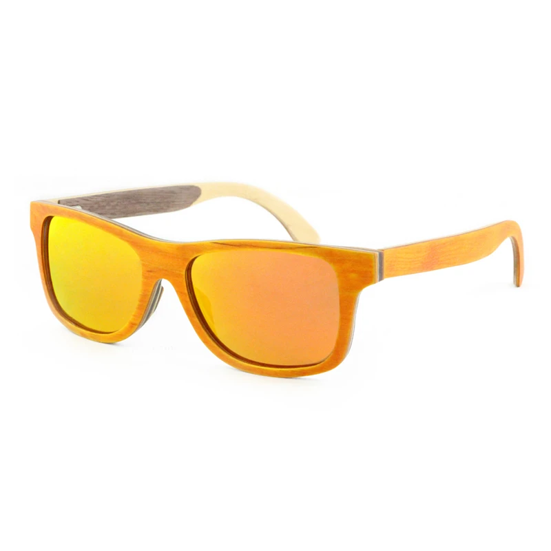 

Dropshipping Polarized Uv Rectangular Orange Wooden Rimmed Frame Style Skateboard Sunglasses for Women