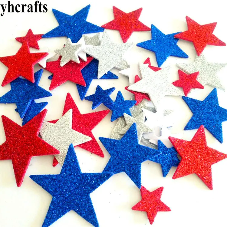 300PCS Red blue white Star Glitter foam stickers July 4th independence Day Fourth of July bulk wholesale OEM