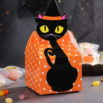 

25pcs Halloween Candy Cookie Box Black Cat Storage Box for Halloween Party