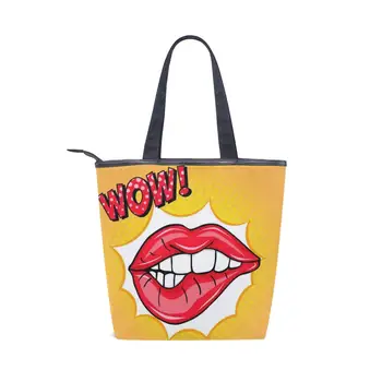

Women's Canvas Tote Bags Korean Students Shoulder Cloth Shopping Bag Eco Sexy red lips Female Handbag for Girl Beach Shopper Bag