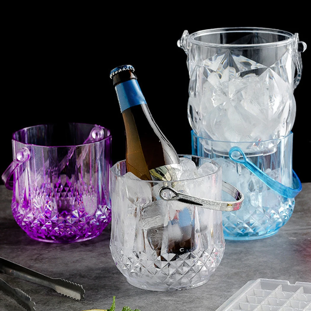 Champagne Wine Beer Drinks Ice Bucket Acrylic Clear Portable Wine Tub Plastic Drink Bucket with Handle for Bar Tool Supply