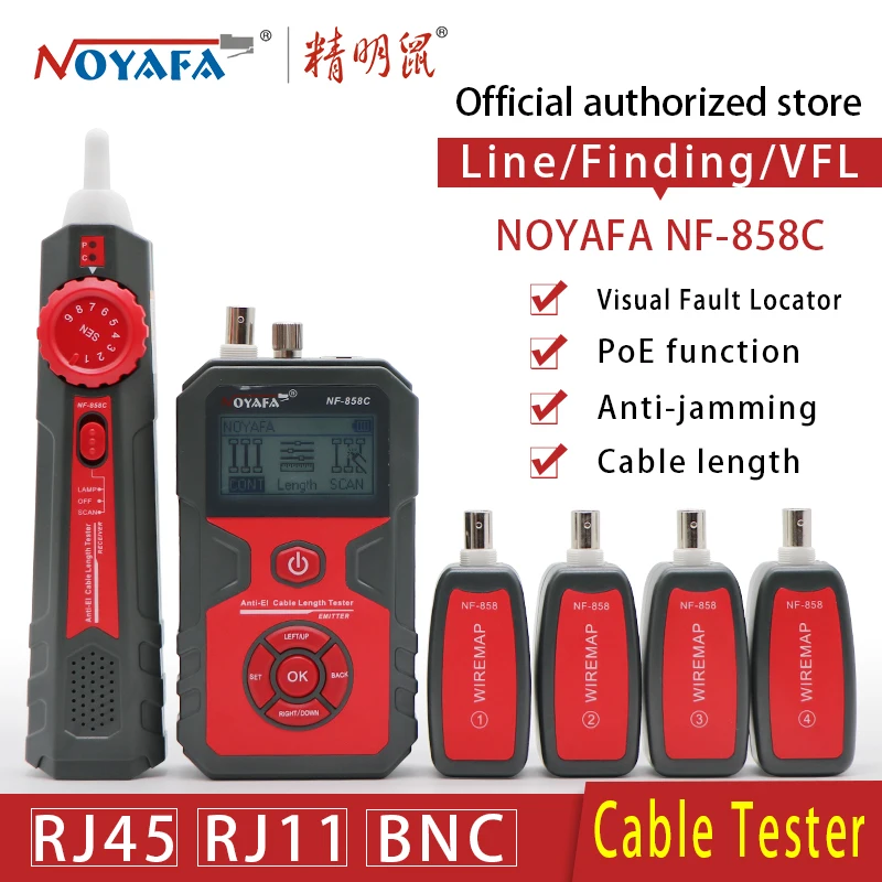 Cable Line Locator Portable Wire Tracker Cable Tester Finder Network Cable Testing RJ11 RJ45 BNC Cable Line NOYAFA NF-858C