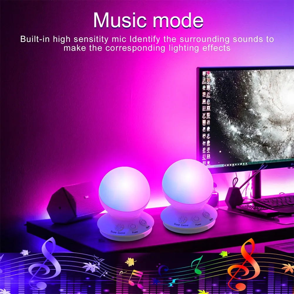 USB Rechargeable RGB LED Night Lamp Sound Control Projector Light Home Decoration LED Night Light For Children Gift Bedside Lamp