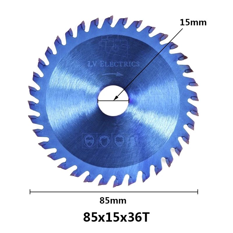 1 шт. 85x15 мм 24/36 зубьев TCT циркулярное пильное полотно 85x10 мм Nano голубое покрытие лезвие для пилы по дереву твердосплавный режущий диск мини пильный диск - Цвет: 85x15x36T